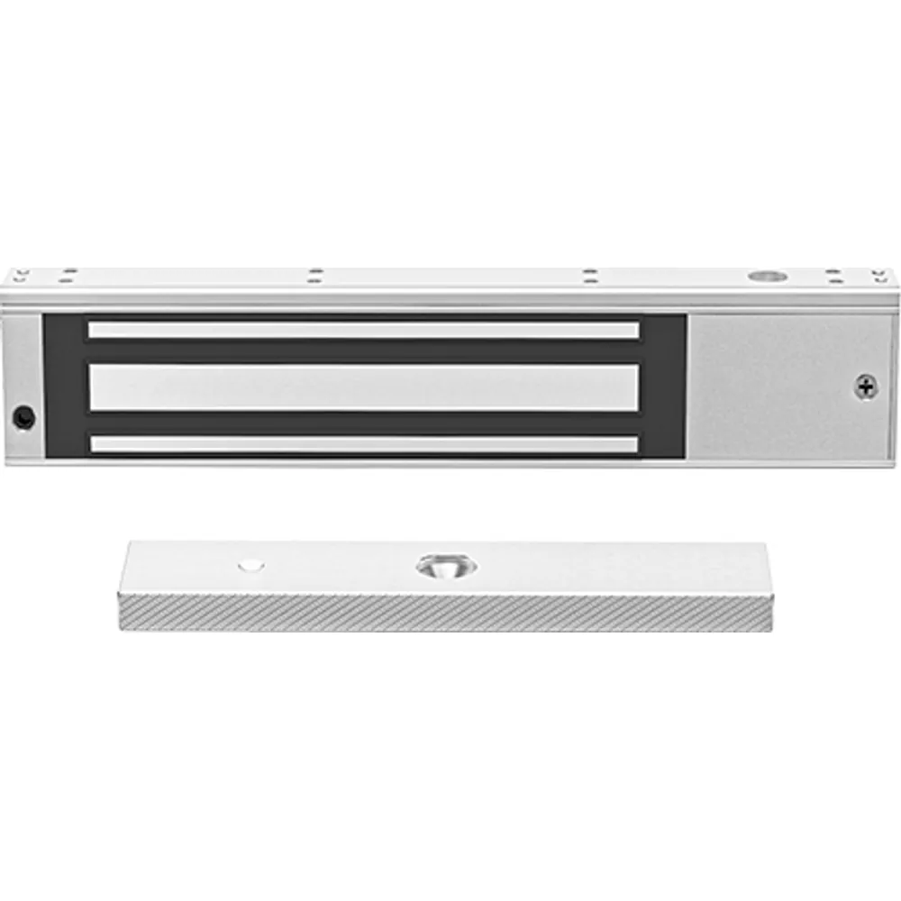 280 kg (600 lb) single-door magnetic lock with status output and armature plate, front view