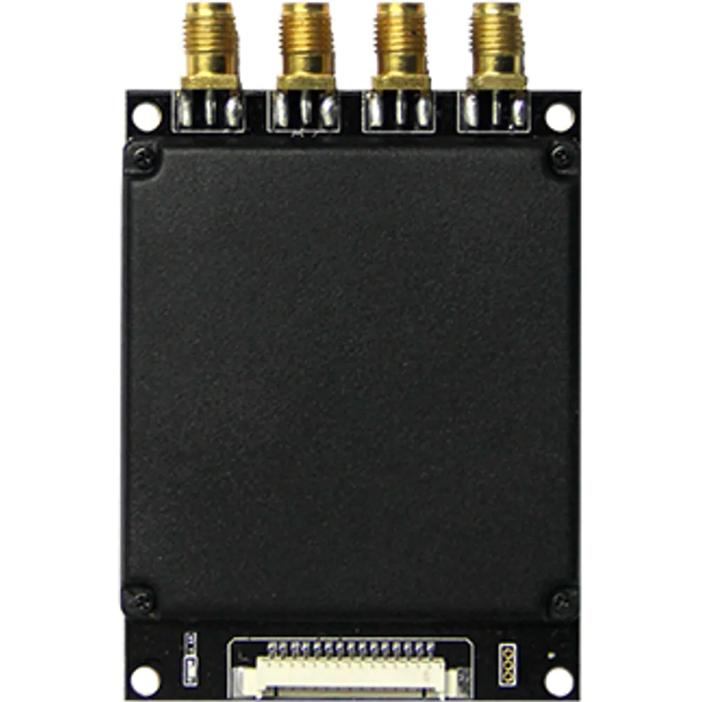 4-port UHF RFID reader module, shielded top with four antenna connectors and host header
