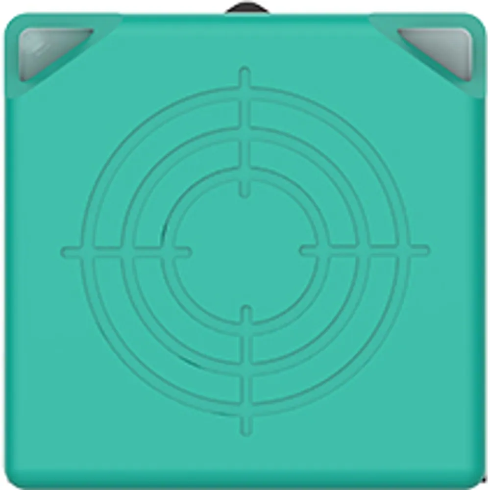 40 × 40 mm square HF RFID read head, front sensing face with target marking