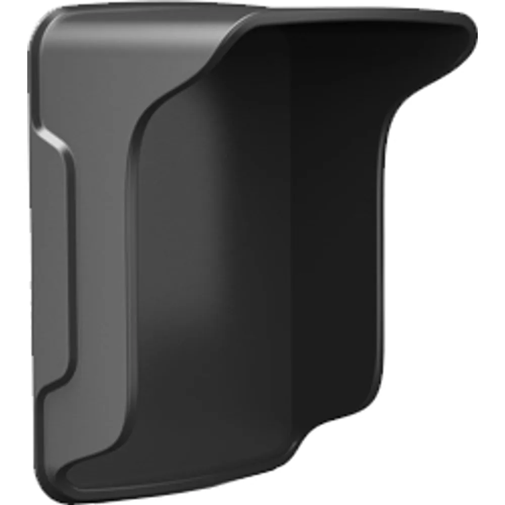 Compact black ABS rain hood for a card reader or keypad, three-quarter view