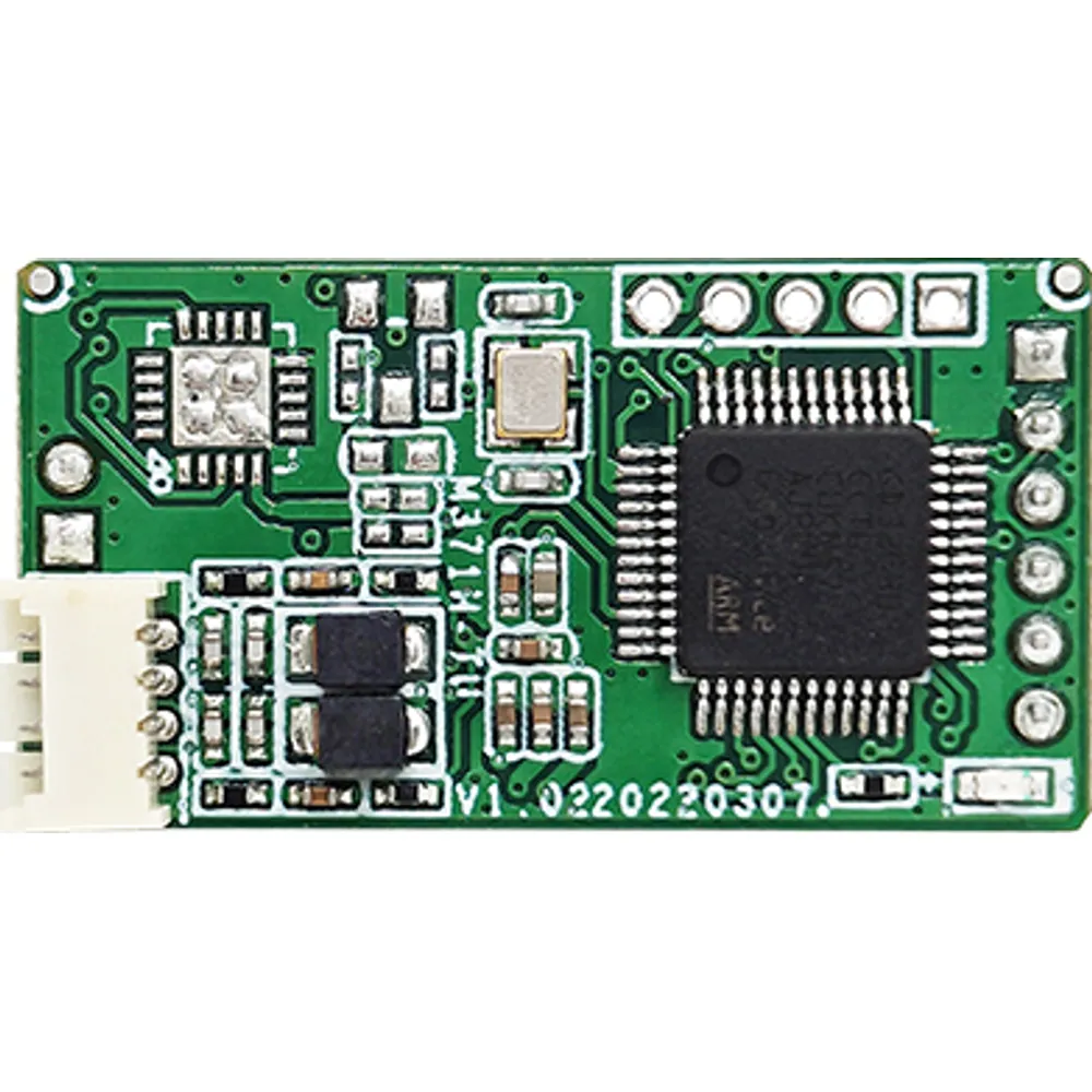 Top view of 30 × 16 mm dual-frequency 125 kHz and 13.56 MHz RFID module with white antenna connector