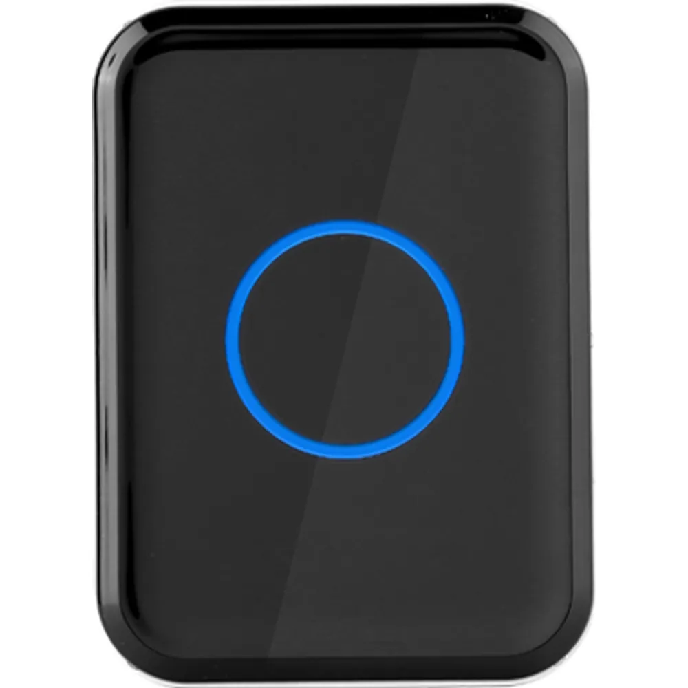 Black dual-frequency USB RFID reader/writer, top view with blue ring indicator