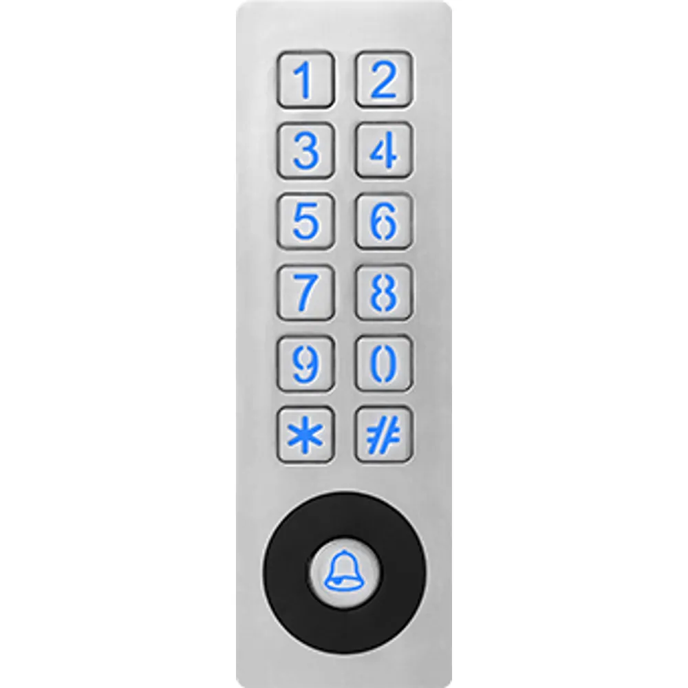 SK-150 IP67 metal mullion access control keypad, front view with two-column metal keys