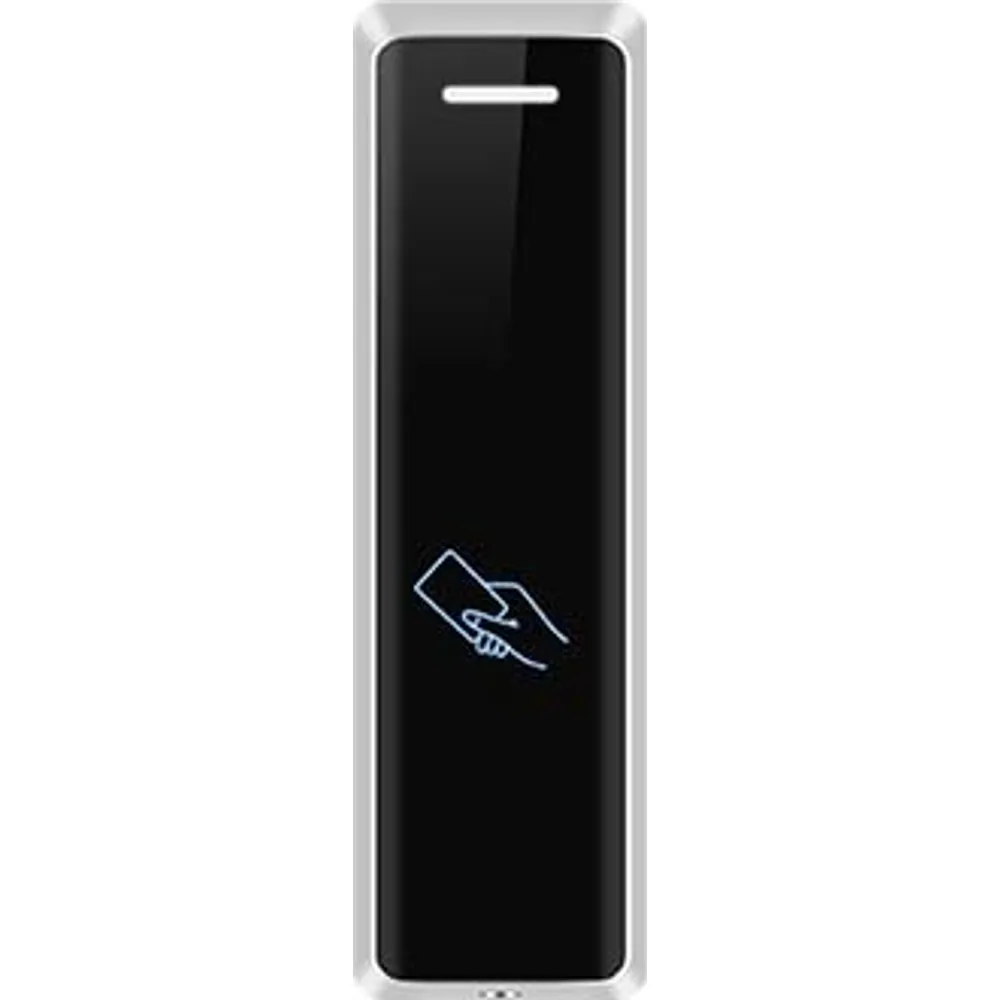 CR-170 slim mullion Wiegand card reader, front view with card symbol