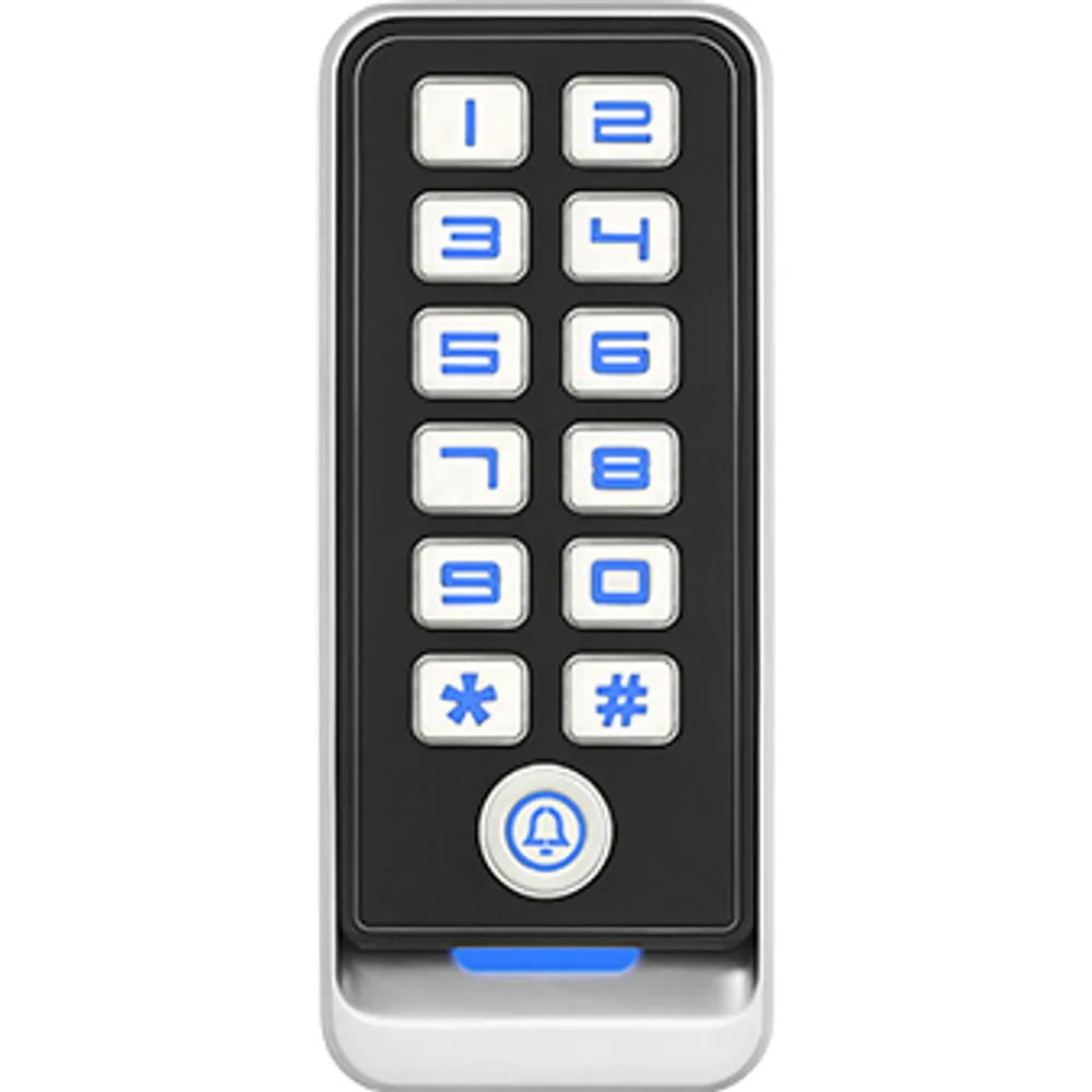 SK-130 narrow IP65 metal access control keypad, front view with two-column physical keys