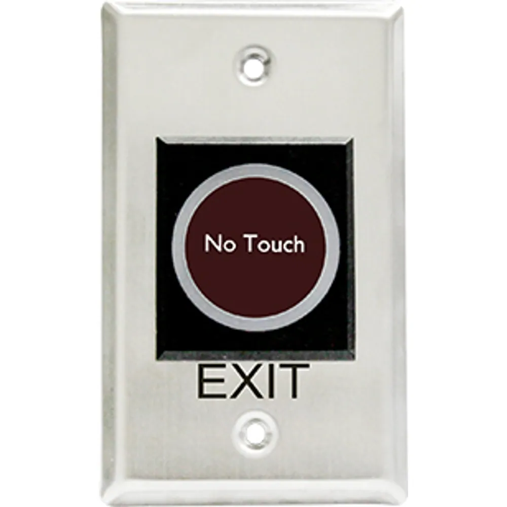 Infrared exit button on rectangular 115 x 70 mm stainless plate with No Touch sensor window