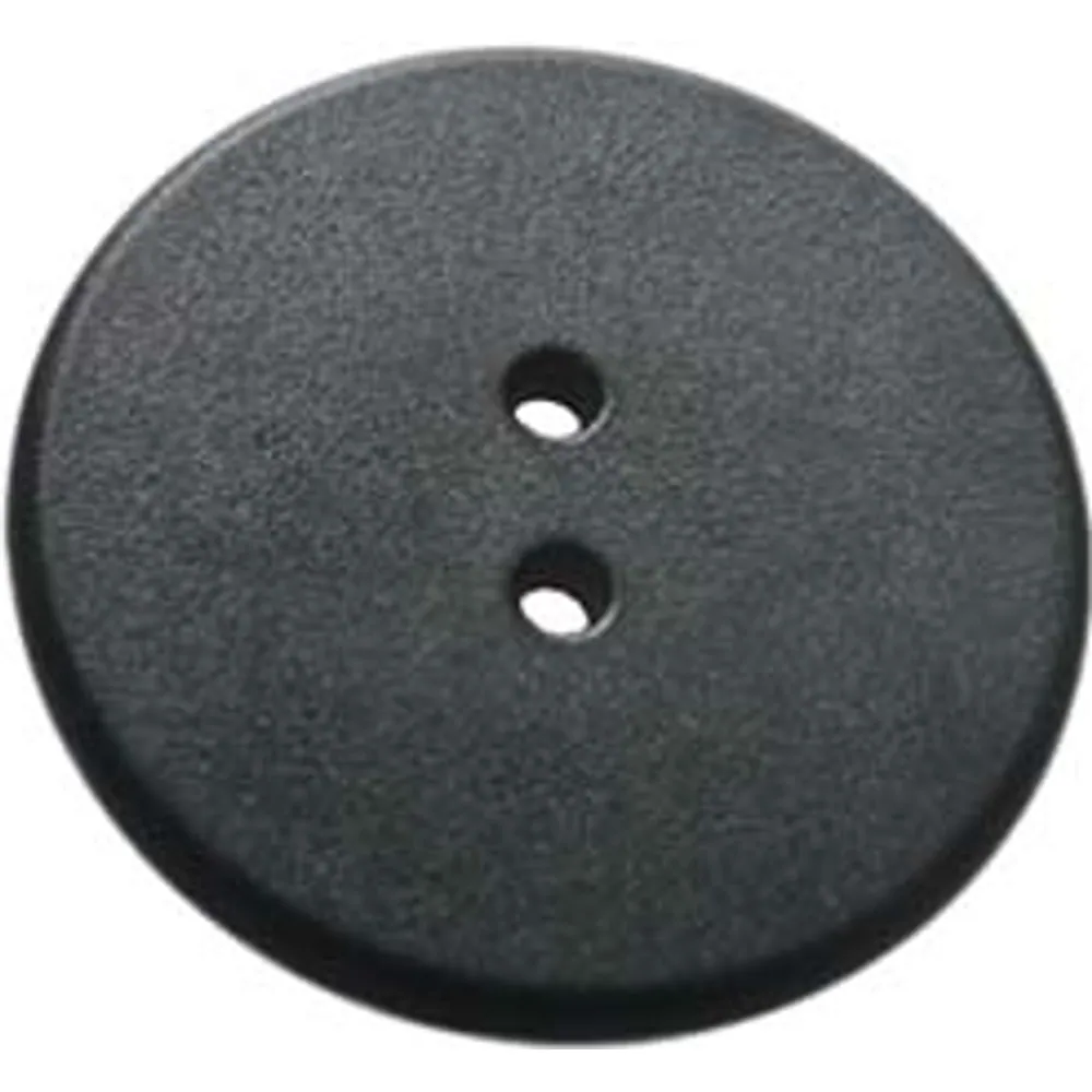 Black round PPS UHF RFID laundry tag, 25 mm button with two sewing holes