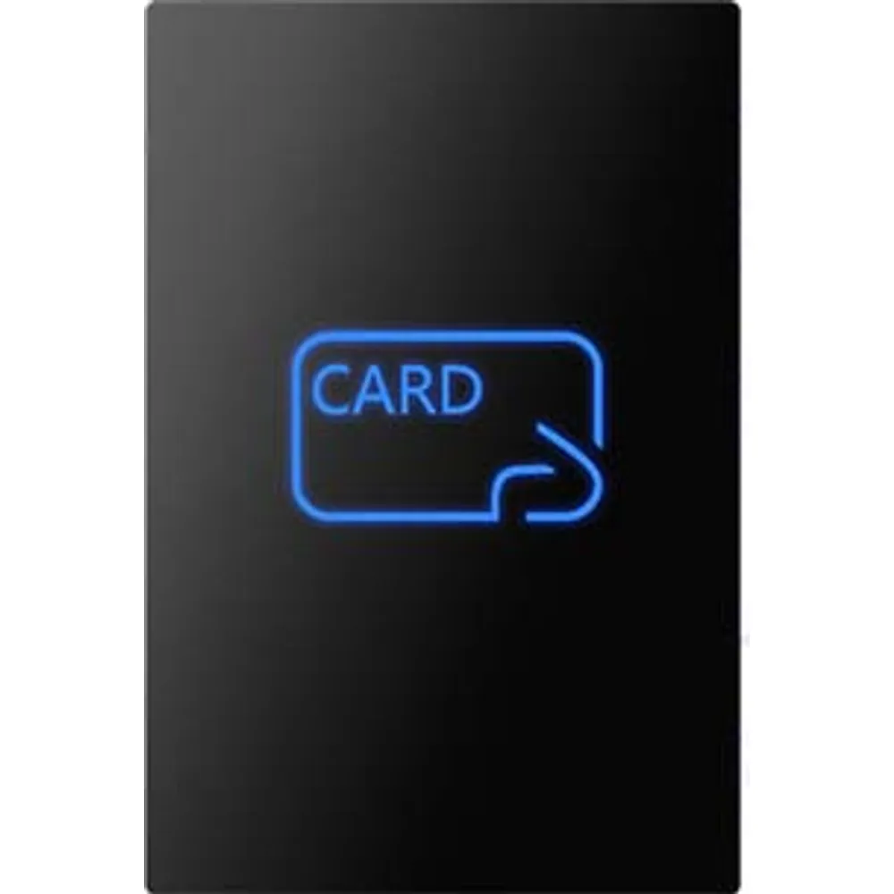 CR-150 slim ABS Wiegand card reader, front view with lit card symbol