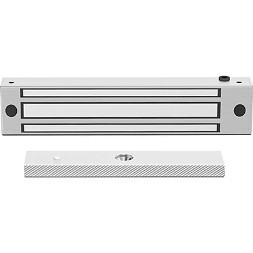 Stainless-steel waterproof 280 kg magnetic lock with textured armature plate, front view
