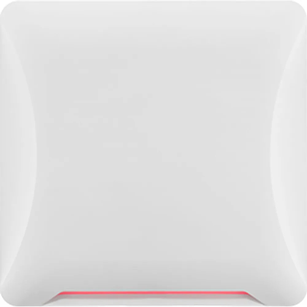 White IP66 UHF RFID parking reader panel with red status light strip, front view