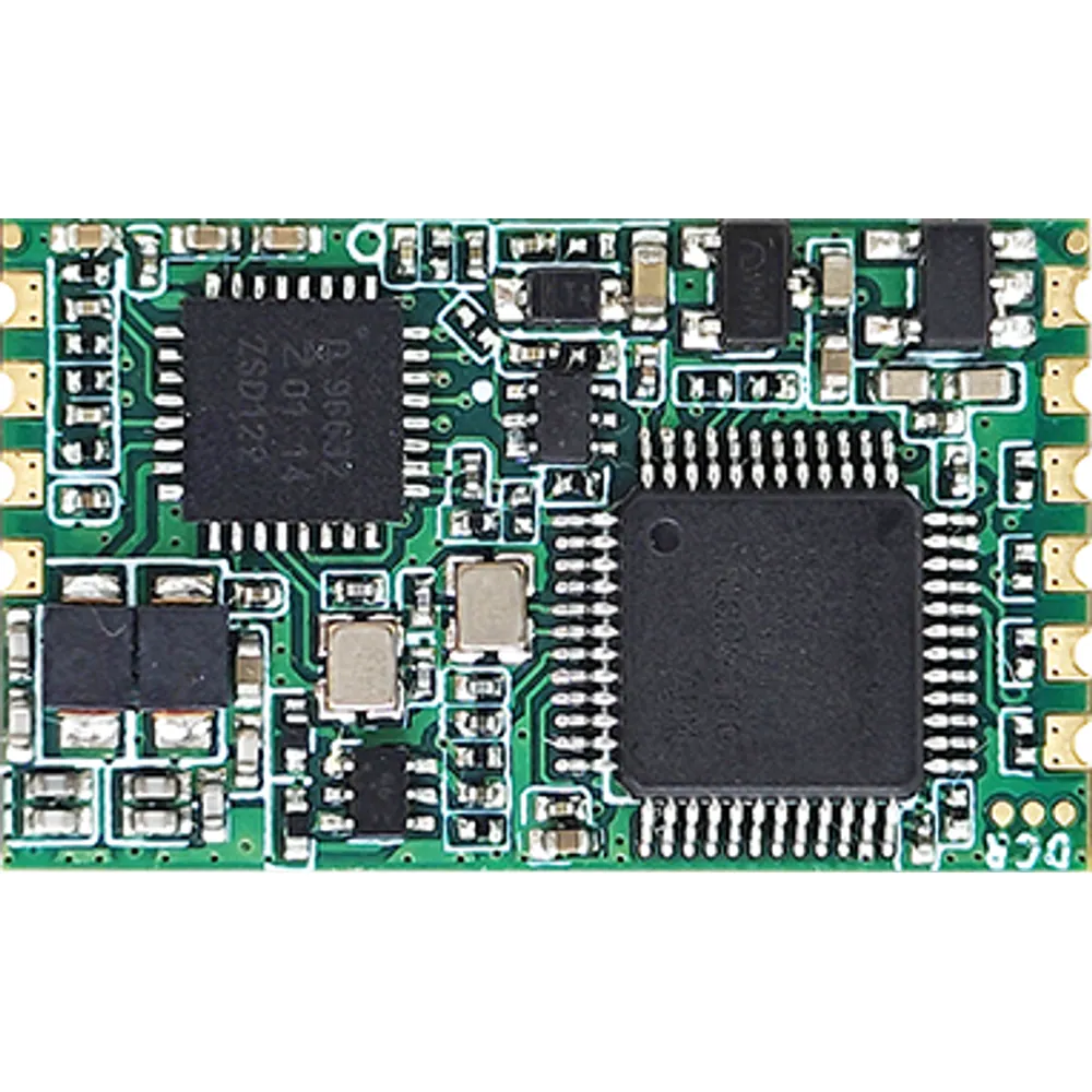 Top view of 25 × 15 mm ultra-thin dual-frequency RFID module with solder pads along the edges